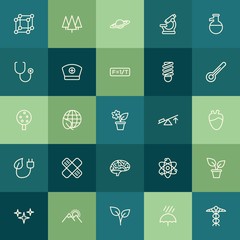 Modern Simple Set of health, science, nature Vector outline Icons. ..Contains such Icons as  molecular, plant,  ecology, night,  earth and more on green background. Fully Editable. Pixel Perfect.