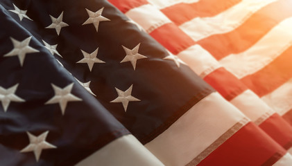 Fototapeta premium Close up of american flag with copy space