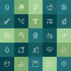 Modern Simple Set of health, science, nature Vector outline Icons. ..Contains such Icons as  white,  eco,  pharmacy,  spring,  symbol, save and more on green background. Fully Editable. Pixel Perfect.