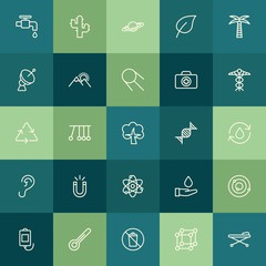 Modern Simple Set of health, science, nature Vector outline Icons. ..Contains such Icons as  plant,  universe,  leaf,  desert,  garbage and more on green background. Fully Editable. Pixel Perfect.
