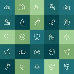 Modern Simple Set of health, science, nature Vector outline Icons. ..Contains such Icons as  measure,  energy,  human,  sky,  plant, meter and more on green background. Fully Editable. Pixel Perfect.