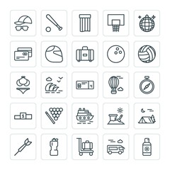 Modern Simple Set of sports, travel Vector outline Icons. ..Contains such Icons as  league, summer,  wave,  summer, sea,  sport,  road,  toy and more on white background. Fully Editable. Pixel Perfect