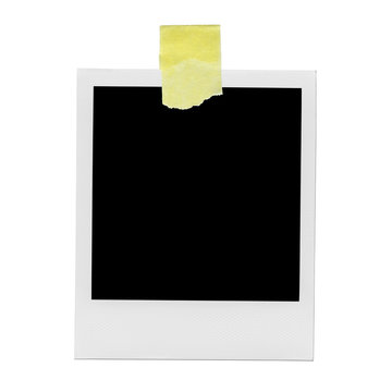 XXXL &ETH; blank polaroid photo. Isolated vintage frame with yellow tape