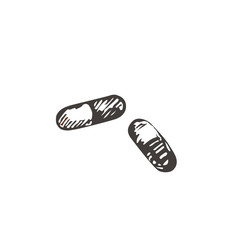 Hand drawn capsule pills. Vector illustration. Sketch.