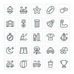 Modern Simple Set of sports, travel Vector outline Icons. ..Contains such Icons as water,  activity,  sport,  road,  championship,  drink and more on white background. Fully Editable. Pixel Perfect