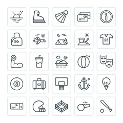 Modern Simple Set of sports, travel Vector outline Icons. ..Contains such Icons as  airplane,  nautical,  arena,  leisure,  boxing, referee and more on white background. Fully Editable. Pixel Perfect