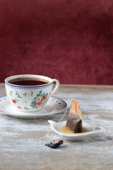 A cup of tea with tea bag