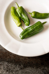 Green Padron Peppers in the Frying Pan. Pimientos de Padron.