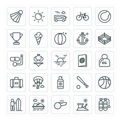 Modern Simple Set of sports, travel Vector outline Icons. ..Contains such Icons as  bicycle,  football,  surfer,  air,  competition,  toy and more on white background. Fully Editable. Pixel Perfect