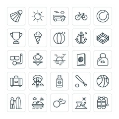 Modern Simple Set of sports, travel Vector outline Icons. ..Contains such Icons as  bicycle,  football,  surfer,  air,  competition,  toy and more on white background. Fully Editable. Pixel Perfect