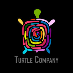 Turtle colorful logo, black silhouette for your design