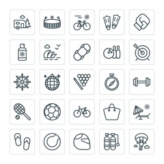 Modern Simple Set of sports, travel Vector outline Icons. ..Contains such Icons as  bicycle,  sky, fashion, sport, stadium, trailer,  style and more on white background. Fully Editable. Pixel Perfect