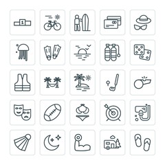 Modern Simple Set of sports, travel Vector outline Icons. ..Contains such Icons as  surfer,  mobile,  sky, sport,  bike,  water,  race, mask and more on white background. Fully Editable. Pixel Perfect