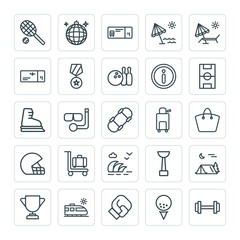 Modern Simple Set of sports, travel Vector outline Icons. ..Contains such Icons as  ticket, umbrella, sport,  weight,  snorkel,  fight,  cup and more on white background. Fully Editable. Pixel Perfect