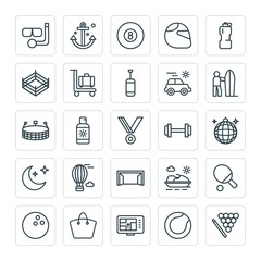 Modern Simple Set of sports, travel Vector outline Icons. ..Contains such Icons as summer,  water,  street,  bike,  helmet,  beach,  game and more on white background. Fully Editable. Pixel Perfect