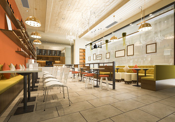 3d rendering loft and luxury hotel reception and cafe lounge restaurant