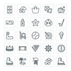 Modern Simple Set of sports, travel Vector outline Icons. ..Contains such Icons as  vector,  animal, summer,  skating,  casual,  ship,  bag and more on white background. Fully Editable. Pixel Perfect
