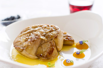 Foie Gras with Apple Sauce. Fried Goose Liver.