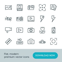 Modern Simple Set of video, photos Vector outline Icons. ..Contains such Icons as  nature, portrait,  set,  action,  vector,  phone,  tv and more on white background. Fully Editable. Pixel Perfect.