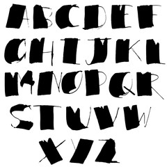 Handdrawn dry brush font. Modern brush lettering. Grunge style alphabet. Vector illustration.