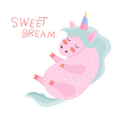 Unicorn. Magical. Really. Pink. Children's, for printing on cards and prints on clothes. 
