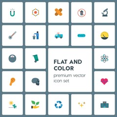 Modern Simple Set of health, science, nature Vector flat Icons. ..Contains such Icons as  space, bandaid,  waste,  bin,  galaxy, plant,  star and more on grey background. Fully Editable. Pixel Perfect