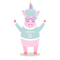 Unicorn. Magical. Really. Pink. Children's, for printing on cards and prints on clothes. 