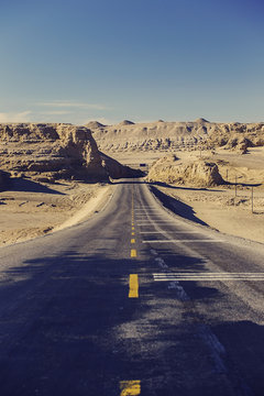 Taklamakan desert highway, China