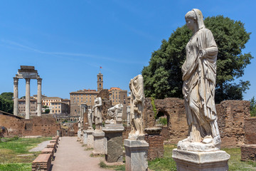Amazing view of Temple of Vesta at Roman Forum in city of Rome, Italy