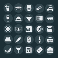 Modern Simple Set of food, hotel, drinks Vector fill Icons. ..Contains such Icons as  meal,  robe,  cold,  door,  summer,  porridge,  city and more on dark background. Fully Editable. Pixel Perfect.