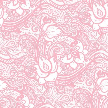 Vintage floral pink background. Beautiful Elegant Ethnic Hand Drawn vintage wallpaper. Seamless pattern with abstract flowers