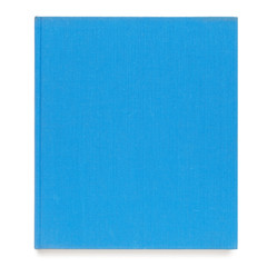 Top view of blank hardcover book with fabric cover blue color. isolated on white background.