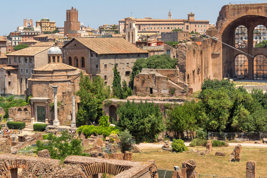 Amazing view of Roman Forum and Capitoline Hill in city of Rome, Italy