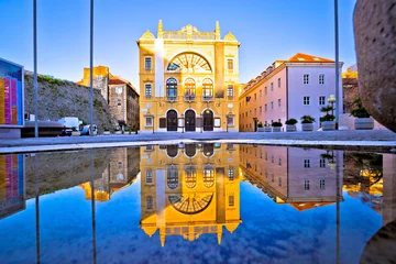 Fotobehang Croatian national theatre of Split water reflection view © xbrchx