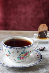 A cup of tea and tea bag