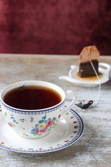 A cup of tea and tea bag