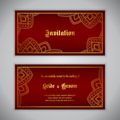 Luxury wedding invitation with golden ornament. Vector illustration