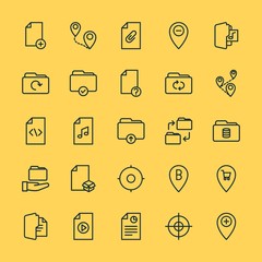 Modern Simple Set of location, folder, files Vector outline Icons. ..Contains such Icons as  white,  data,  information, location,  travel and more on yellow background. Fully Editable. Pixel Perfect.