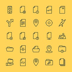 Modern Simple Set of location, folder, files Vector outline Icons. ..Contains such Icons as  vector, music,  work,  star,  corrupt,  data and more on yellow background. Fully Editable. Pixel Perfect.
