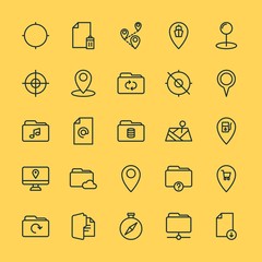 Modern Simple Set of location, folder, files Vector outline Icons. ..Contains such Icons as  transportation,  file,  ship, remove,  data and more on yellow background. Fully Editable. Pixel Perfect.