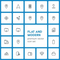 Modern Simple Set of location, folder, mobile Vector outline Icons. ..Contains such Icons as direction,  travel,  paper,  icon,  no,  vector and more on dark background. Fully Editable. Pixel Perfect