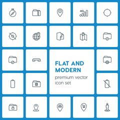 Modern Simple Set of location, folder, mobile Vector outline Icons. ..Contains such Icons as  arrow, folder,  car,  illustration,  end,  zip and more on dark background. Fully Editable. Pixel Perfect