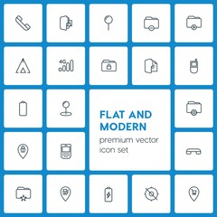 Modern Simple Set of location, folder, mobile Vector outline Icons. ..Contains such Icons as  direction, location, star,  nature,  marketing and more on dark background. Fully Editable. Pixel Perfect
