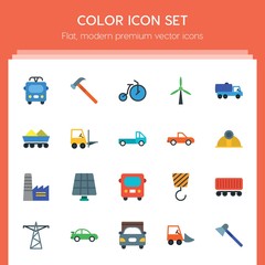 Modern Simple Set of transports, industry Vector flat Icons. ..Contains such Icons as  screwdriver,  hammer,  bus,  transport,  road,  cable and more on red background. Fully Editable. Pixel Perfect..