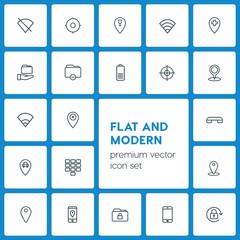 Modern Simple Set of location, folder, mobile Vector outline Icons. ..Contains such Icons as hospital, security,  internet,  remove,  number and more on dark background. Fully Editable. Pixel Perfect