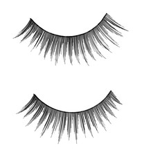 close up of artificial eyelashes on white background