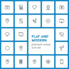 Modern Simple Set of location, folder, mobile Vector outline Icons. ..Contains such Icons as mobile,  road, sign,  technology,  isolated,  no and more on dark background. Fully Editable. Pixel Perfect