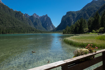Fototapeta na wymiar Lake Braies - a natural paradise in the Braies Dolomites