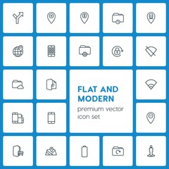 Modern Simple Set of location, folder, mobile Vector outline Icons. ..Contains such Icons as  file,  technology,  office,  money,  update and more on dark background. Fully Editable. Pixel Perfect