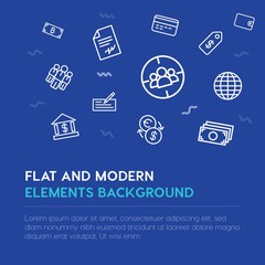business, money outline vector icons and elements background concept on blue background...Multipurpose use on websites, presentations, brochures and more